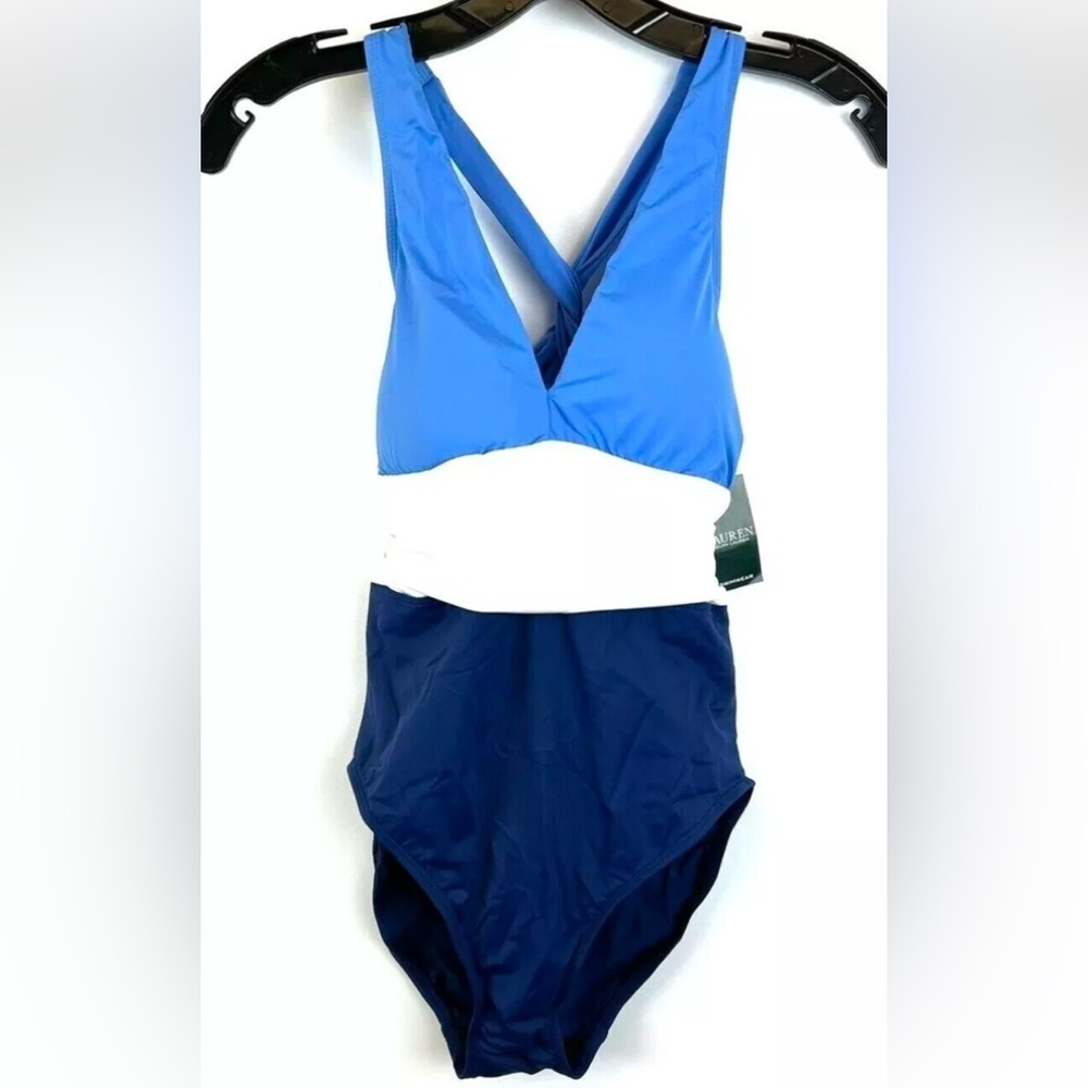 Lauren Ralph Lauren Women’s Blue/White Color Block One Piece Swimsuit Size 4
